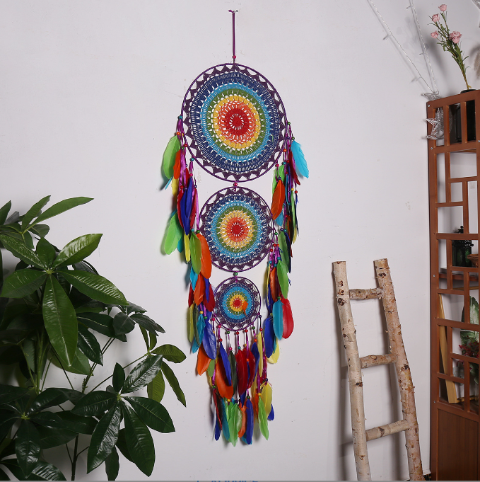 Three-Ring Dream Catcher Wall Hanging for Colorful Decor