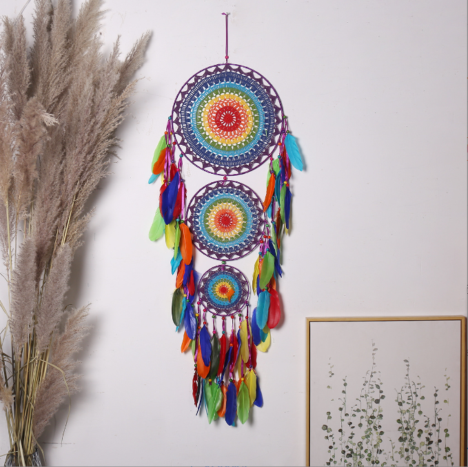 Three-Ring Dream Catcher Wall Hanging for Colorful Decor