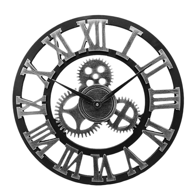 Industrial Wall Clock with Exposed Gears Statement
