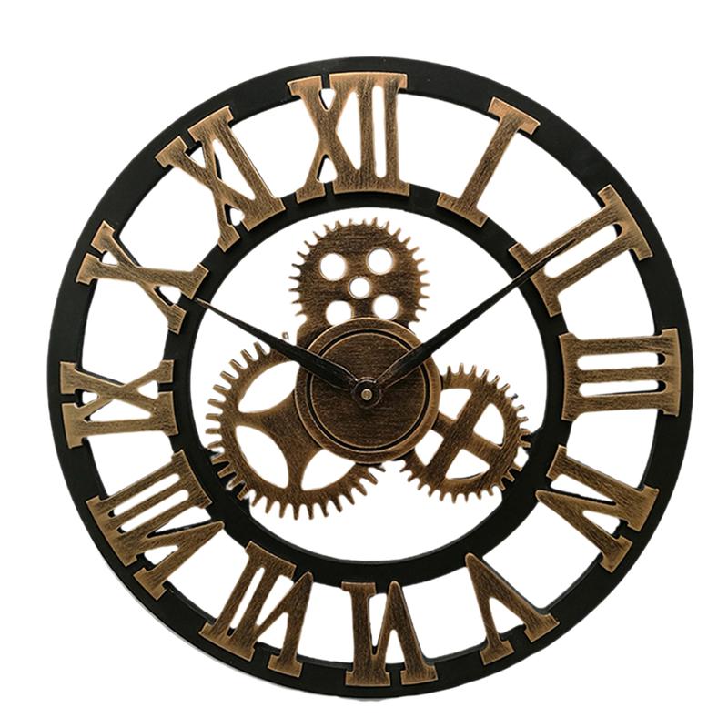 Industrial Wall Clock with Exposed Gears Statement