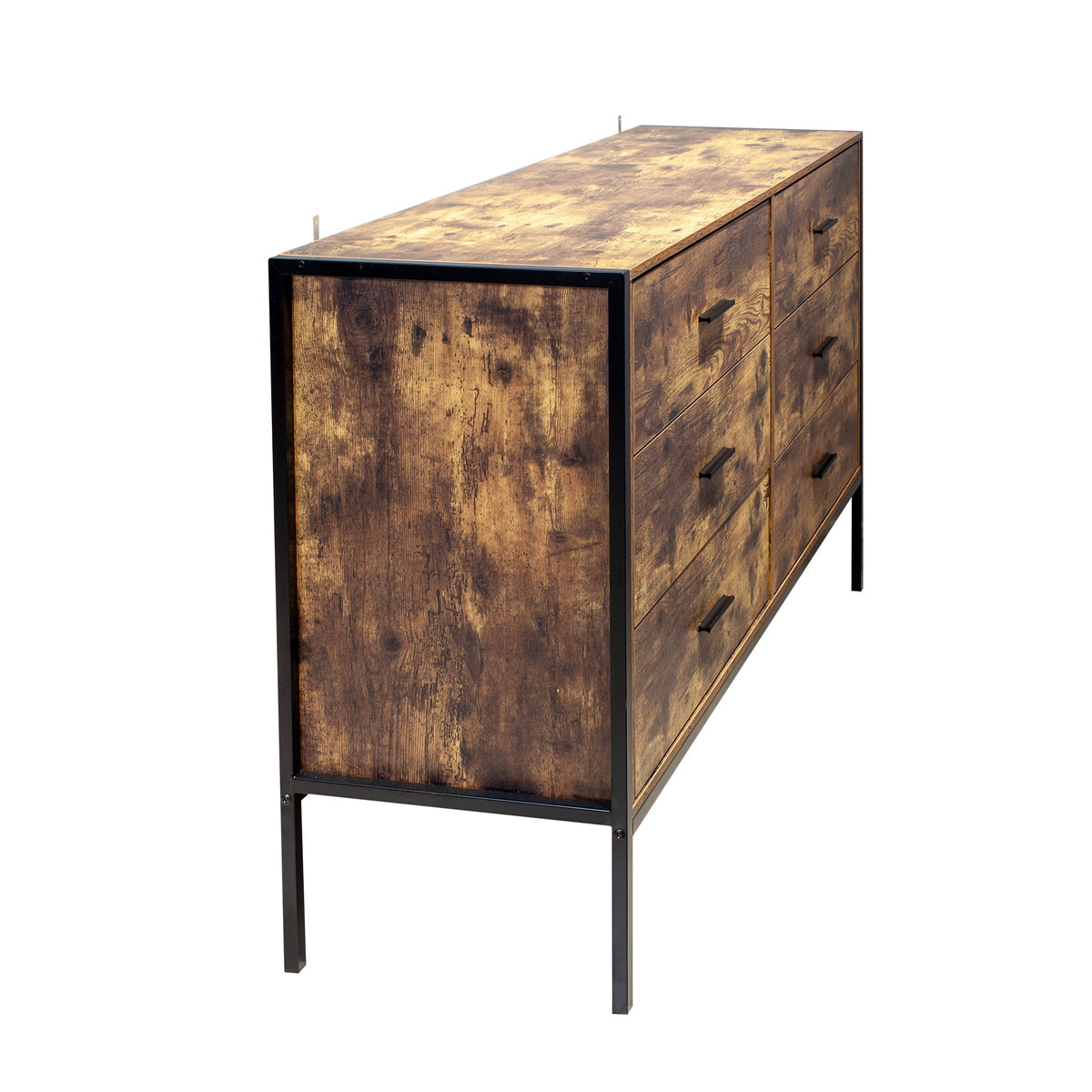 Rustic Brown 6 Drawer Dresser with Steel Frame