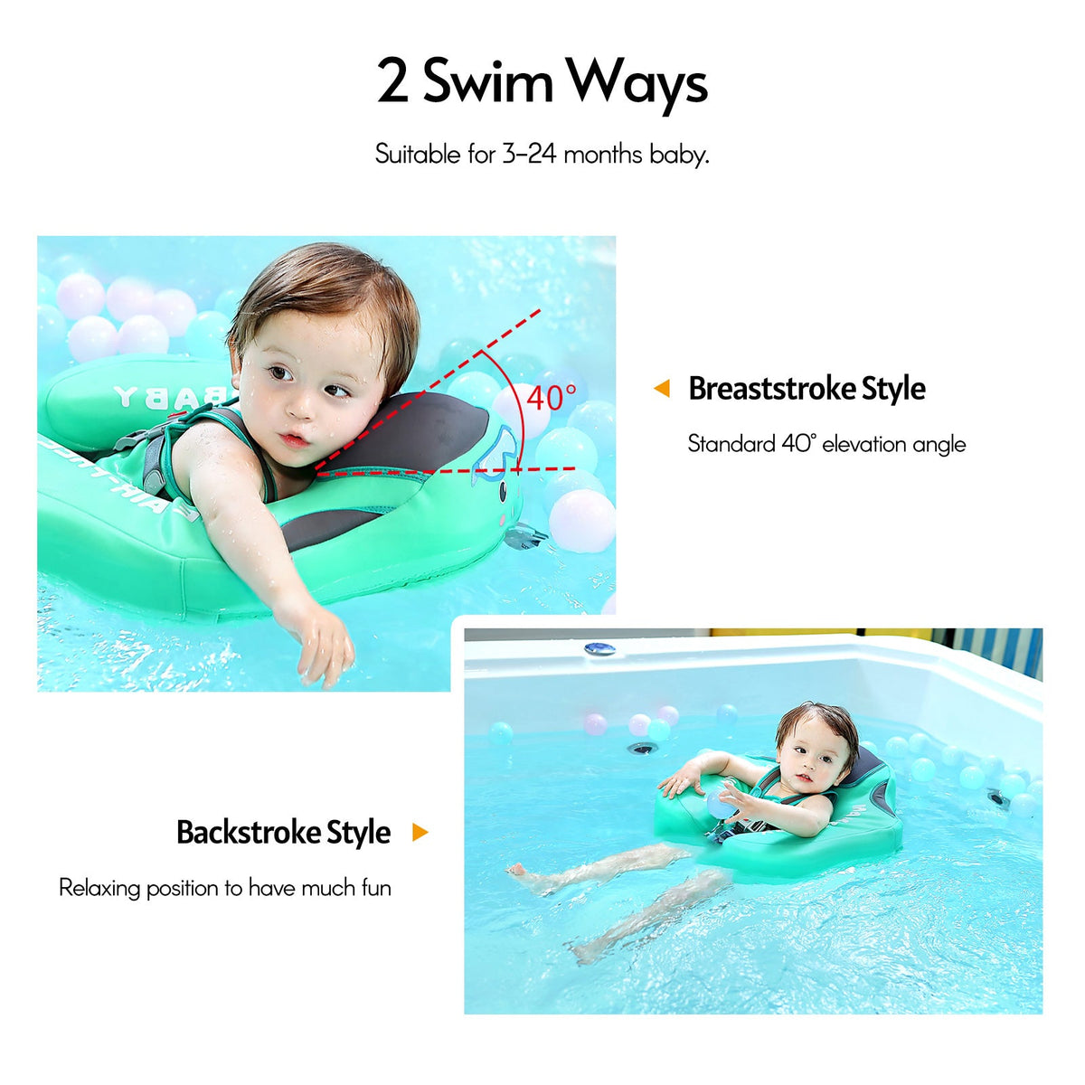 Infant Swimming Float With Head Support And Sunshade