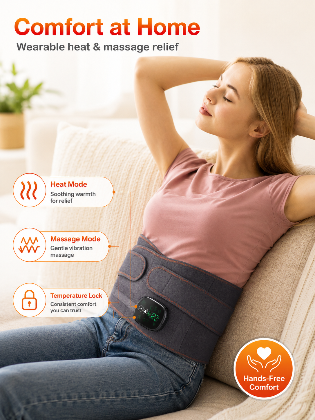 Rechargeable heating massage waist belt warm compress