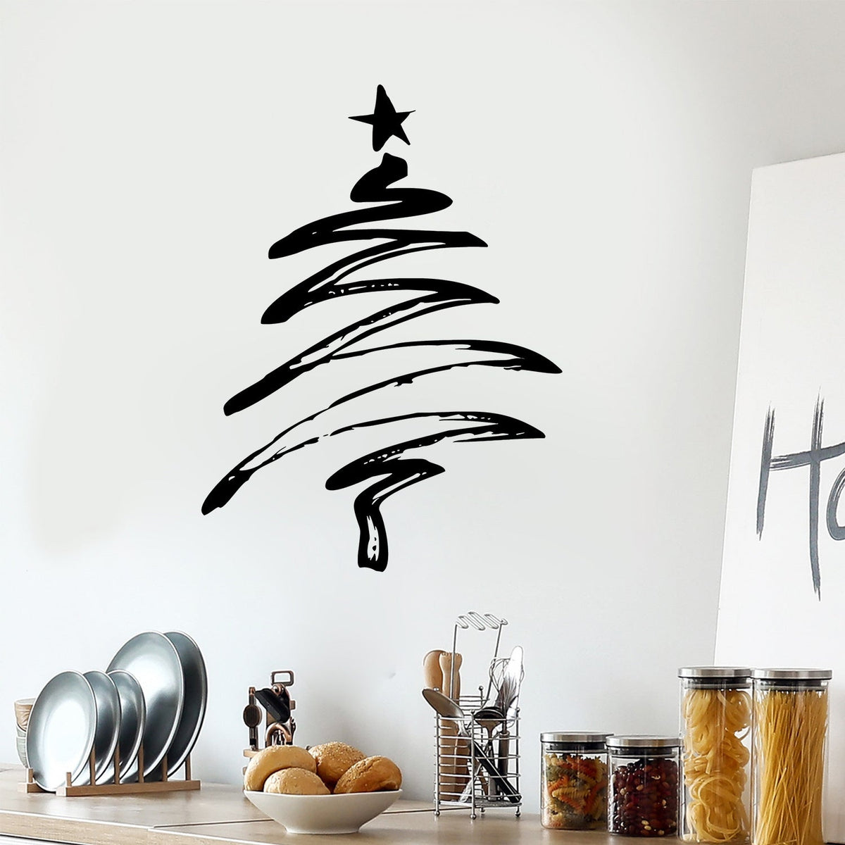 Black Christmas Tree Wall Decal For Minimalist Decor