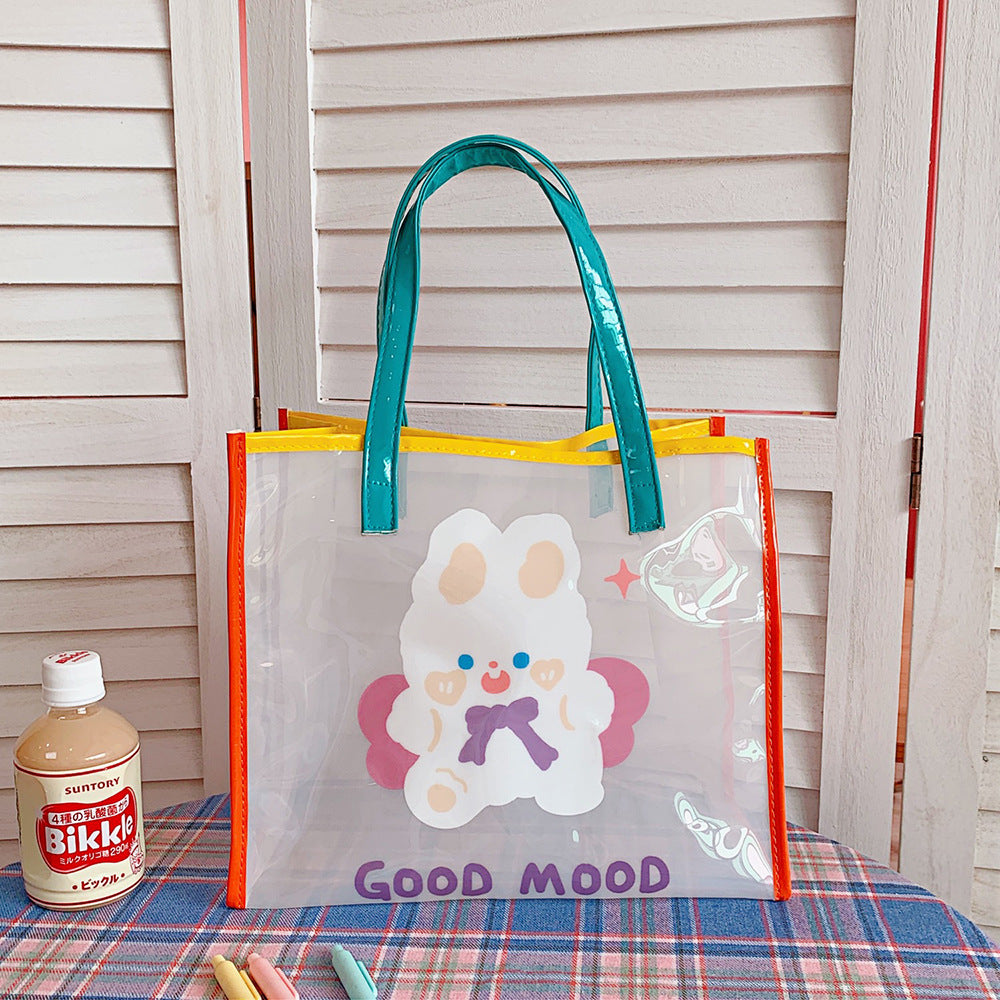 Clear PVC Beach Tote Bag with Cute Cartoon Bear Print