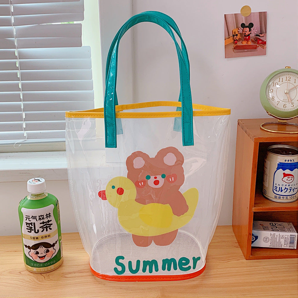 Clear PVC Beach Tote Bag with Cute Cartoon Bear Print