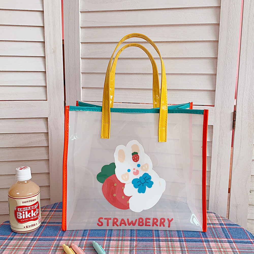 Clear PVC Beach Tote Bag with Cute Cartoon Bear Print