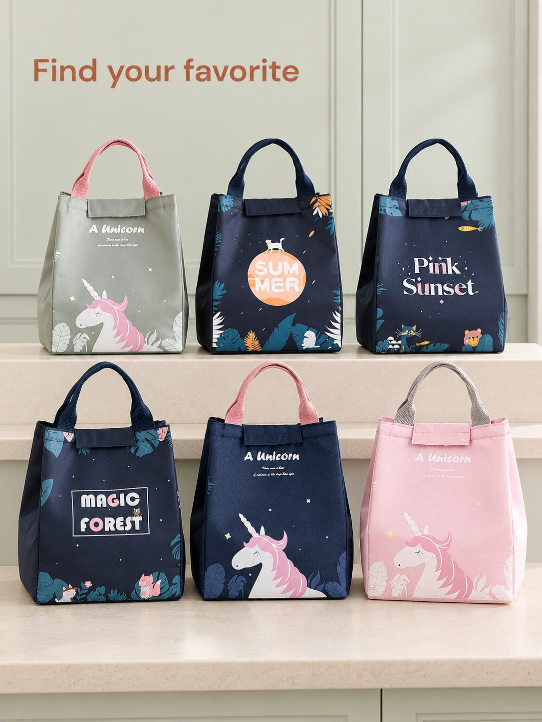 Insulated Lunch Bag with Foil Lining, Unicorn Print
