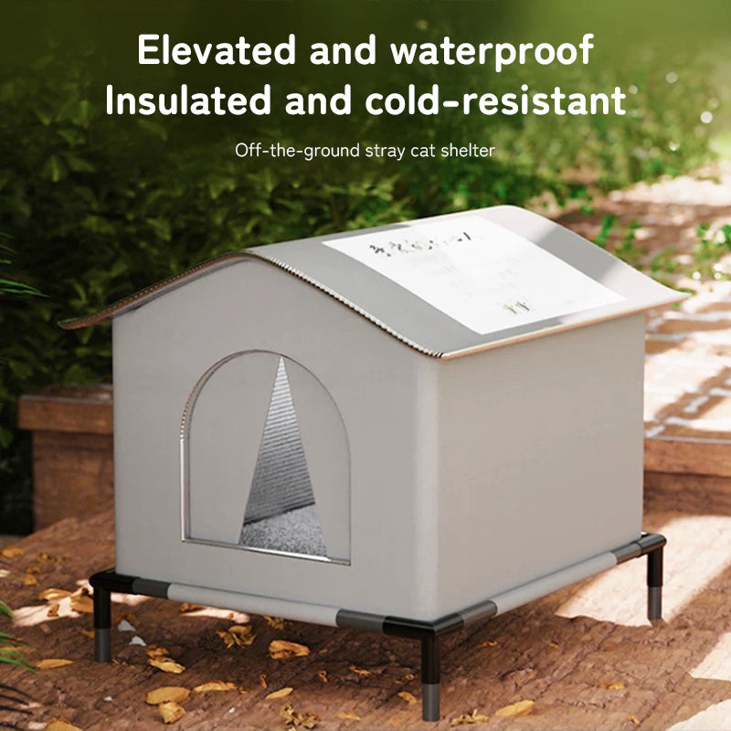 Insulated Outdoor Cat House With Raised Base Weatherproof