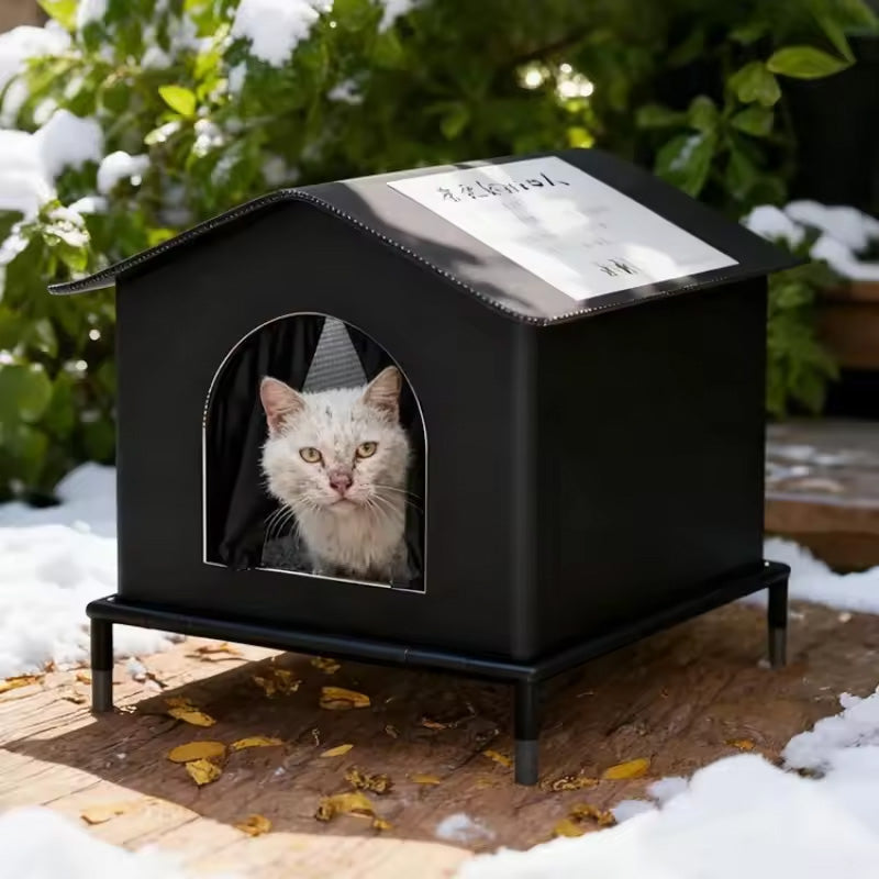 Insulated Outdoor Cat House With Raised Base Weatherproof