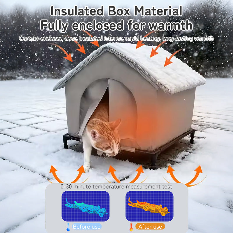 Insulated Outdoor Cat House With Raised Base Weatherproof