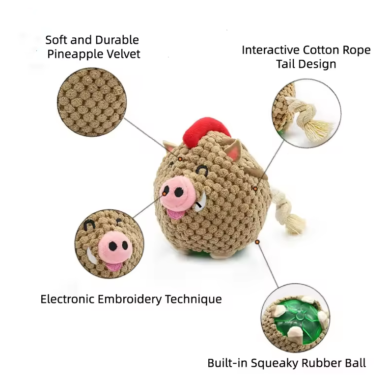 Interactive Dog Toy with Squeaky Ball and Rope Tail