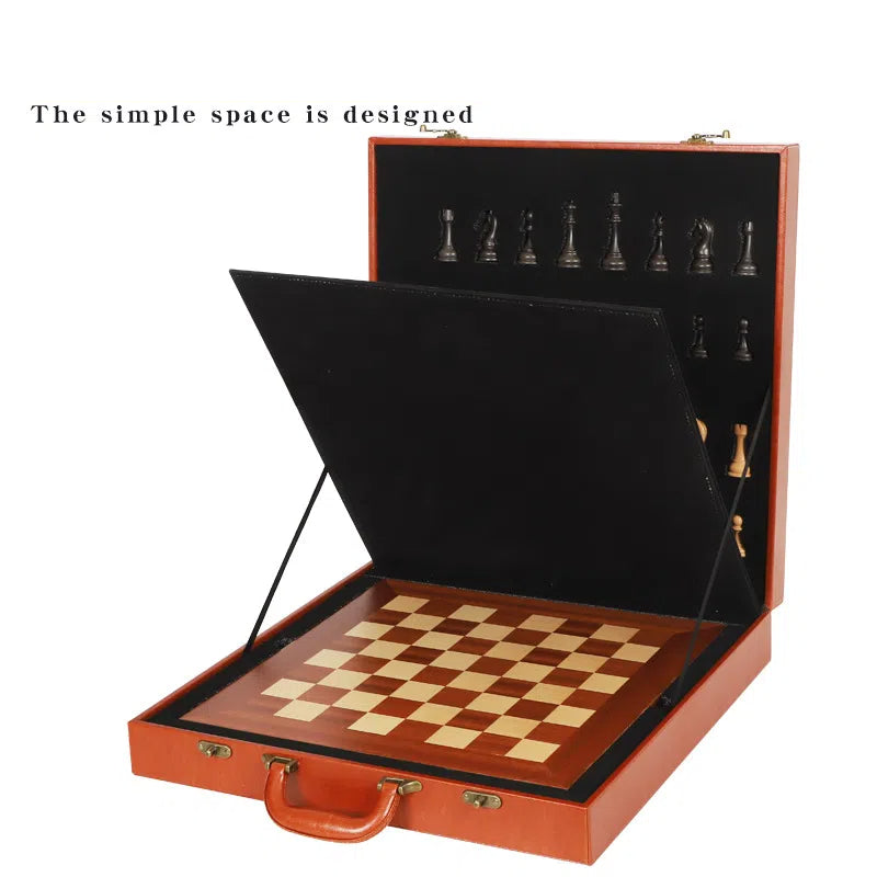 Wooden Chess Set with Folding Case and Organized Storage