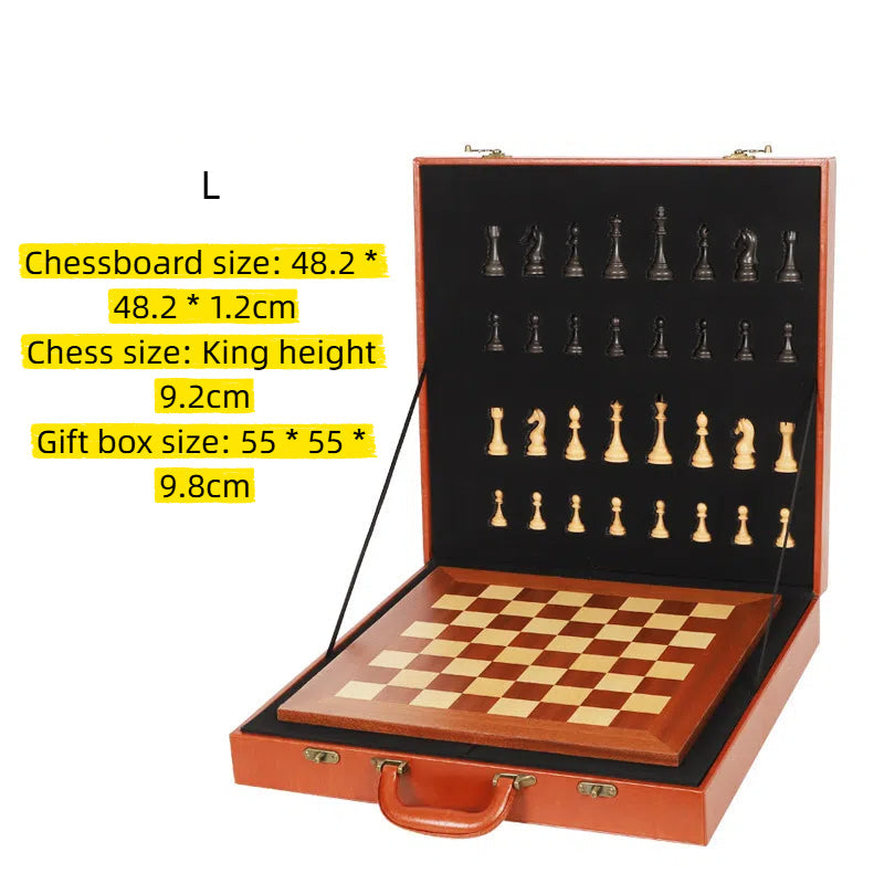 Wooden Chess Set with Folding Case and Organized Storage