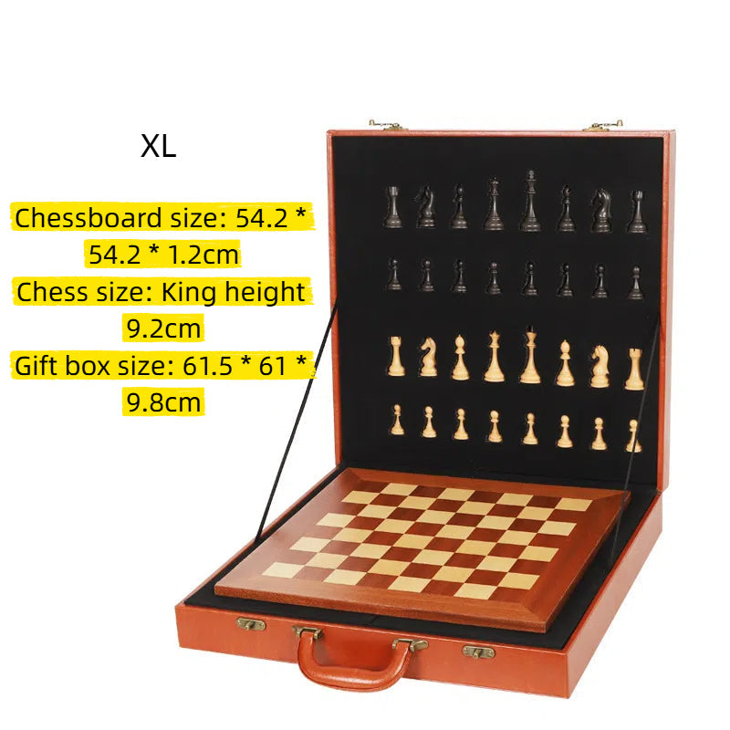 Wooden Chess Set with Folding Case and Organized Storage