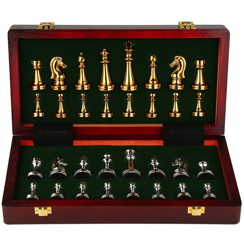 Premium Metal Chess Set with Elegant Wooden Gift Case