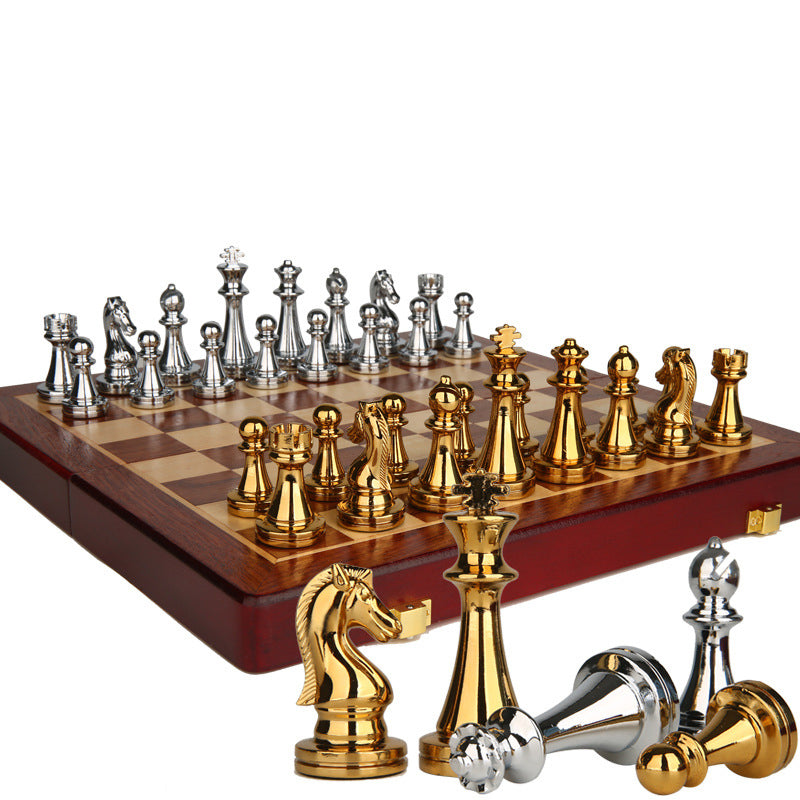 Premium Metal Chess Set with Elegant Wooden Gift Case