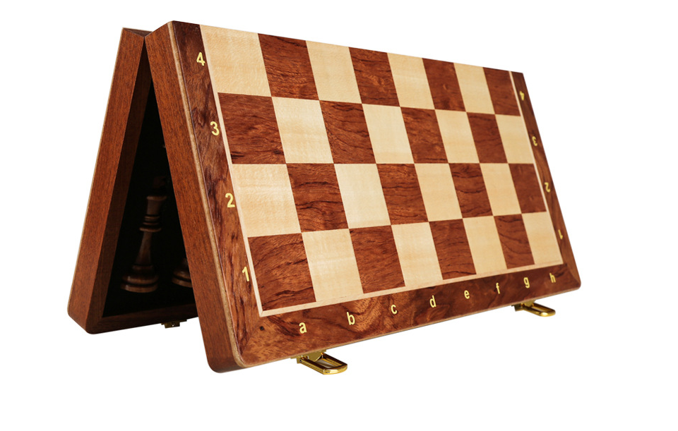 Full-Size Solid Wood Chess Set With Folding Storage Case