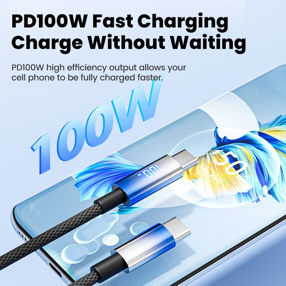 USB-C to USB-C 100W Braided Cable with LED Display