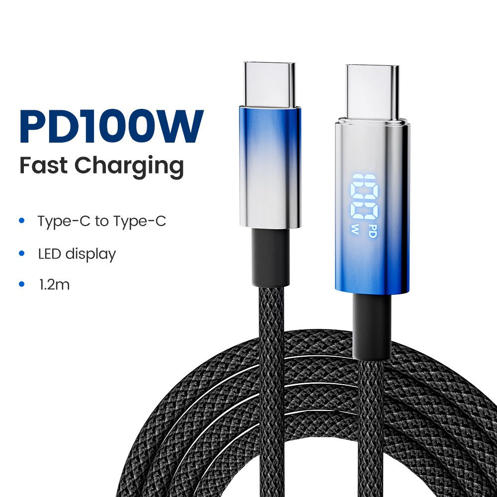 USB-C to USB-C 100W Braided Cable with LED Display