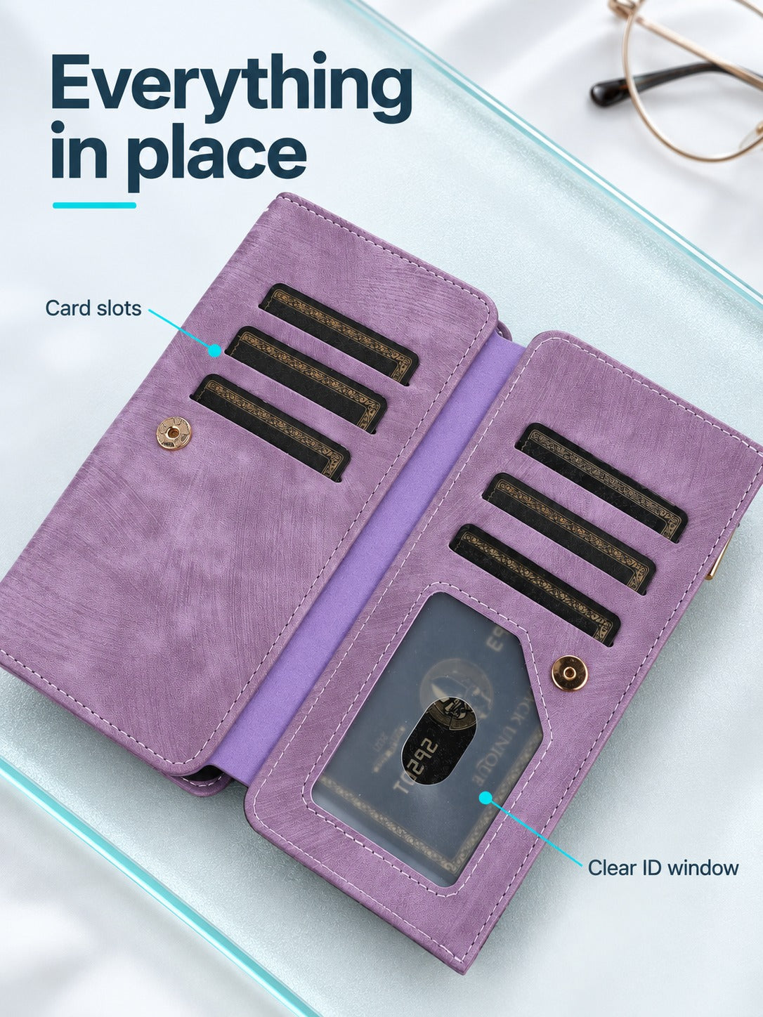 iPhone 14 Pro Max Flip Wallet Case, Purple Leather
