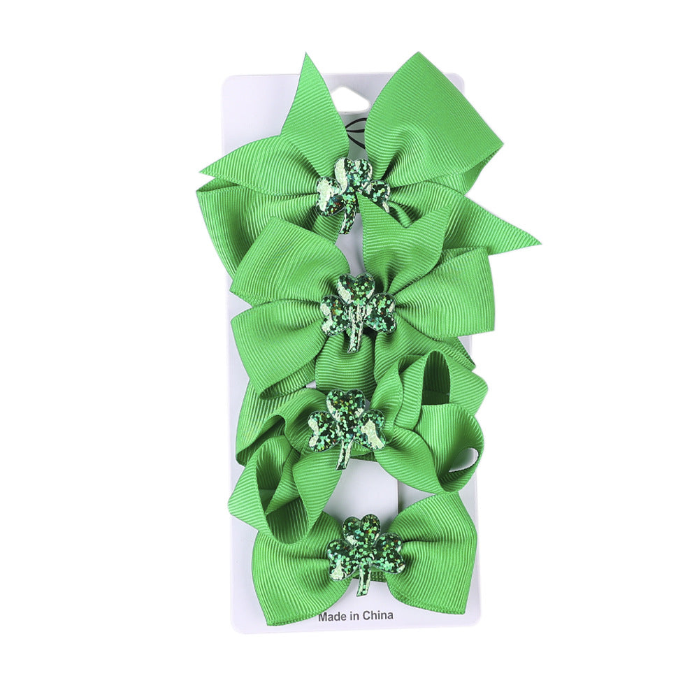 St. Patrick’s Day Bow Hair Clips, 4-Piece Festive Set