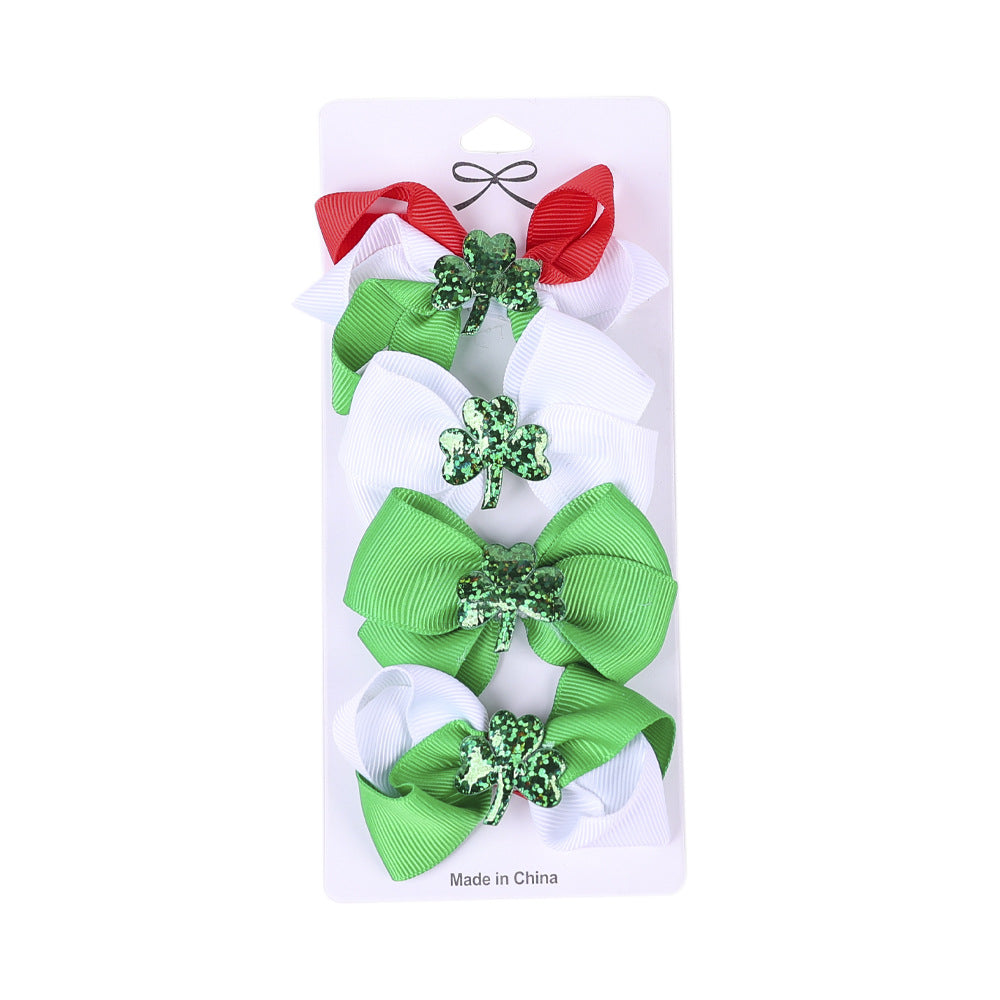 St. Patrick’s Day Bow Hair Clips, 4-Piece Festive Set
