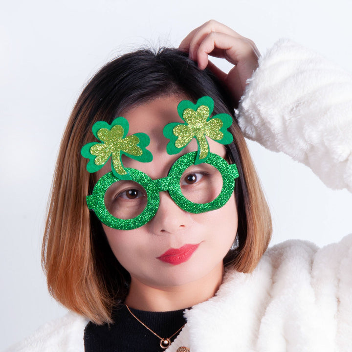 St Patrick's Day Glasses With Glitter Shamrock Style