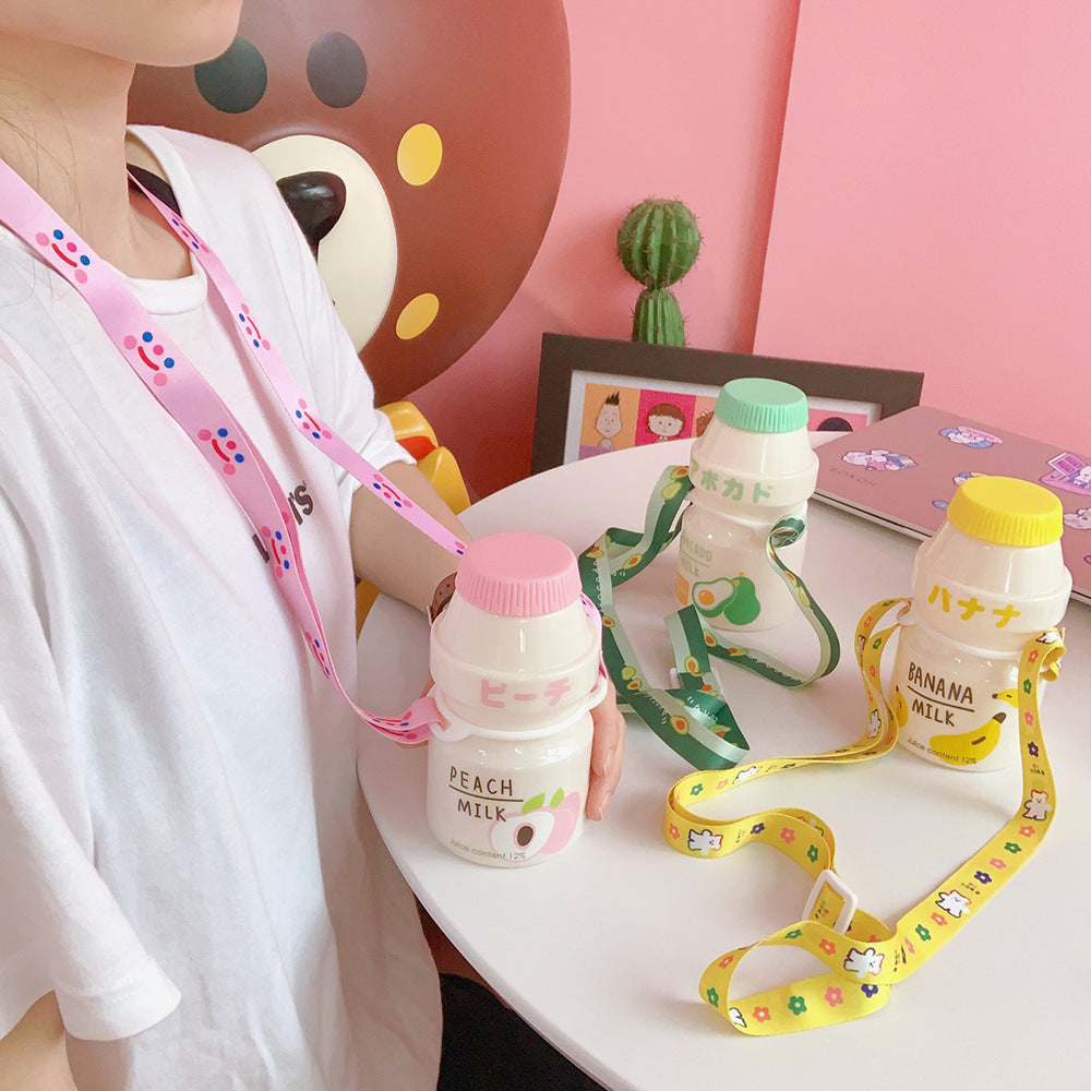 Kawaii Milk Bottle Water Bottle With Crossbody Strap