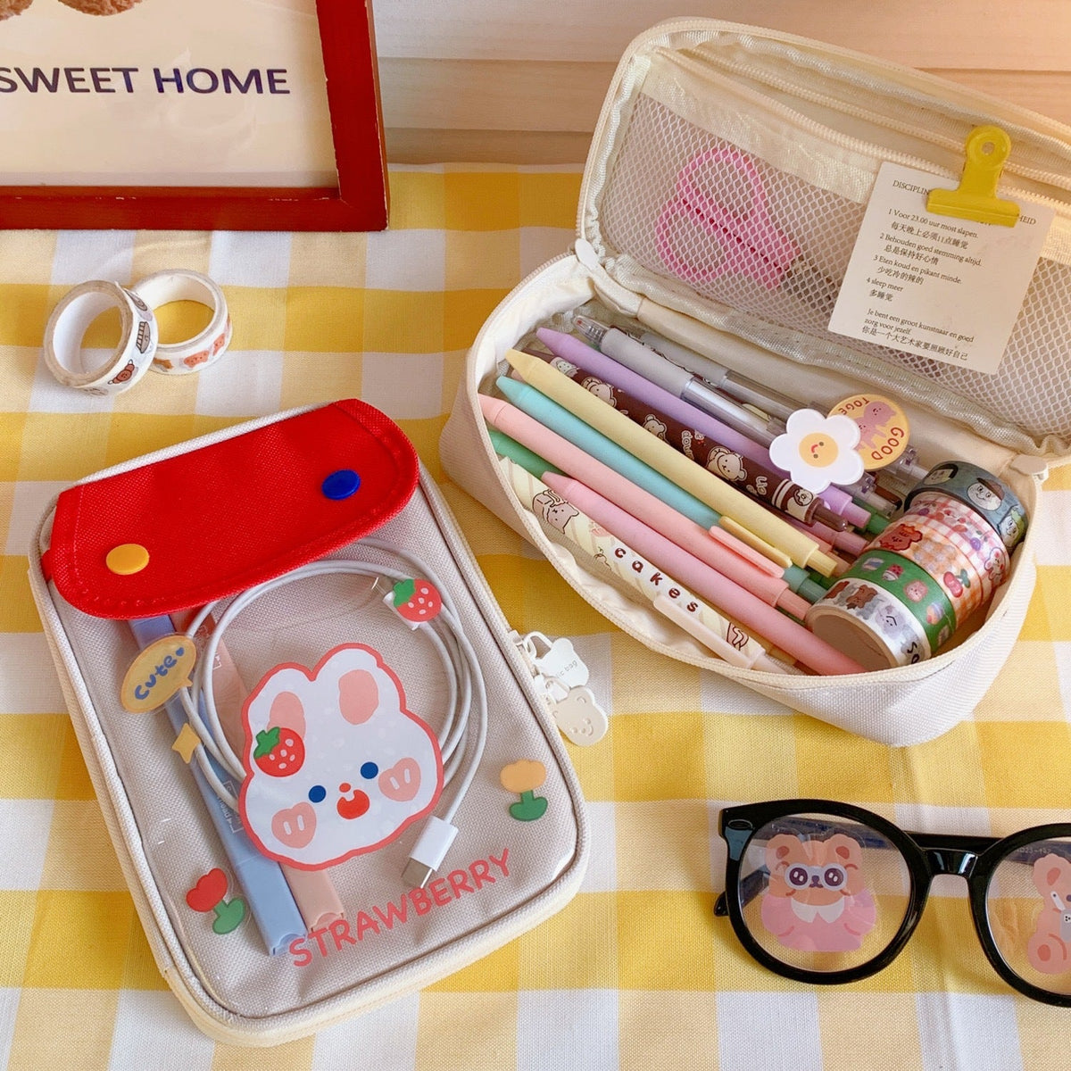 Large Japanese Pencil Case with Compartments for School