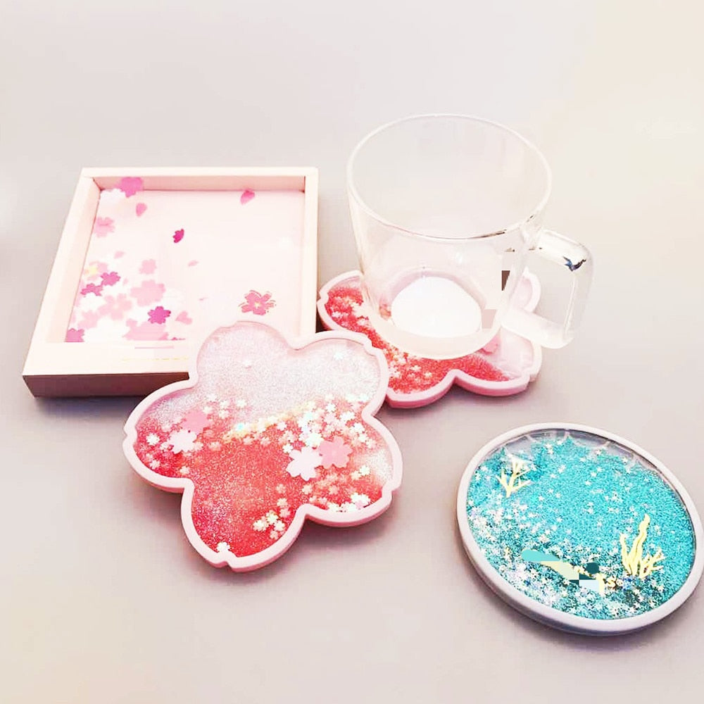 Sakura Glitter Coaster for Hot Drinks, Non-Slip Silicone