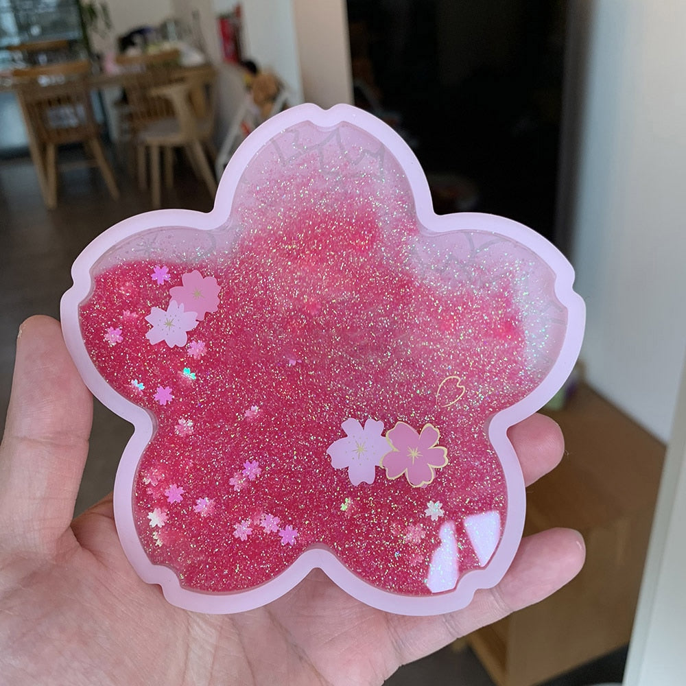 Sakura Glitter Coaster for Hot Drinks, Non-Slip Silicone