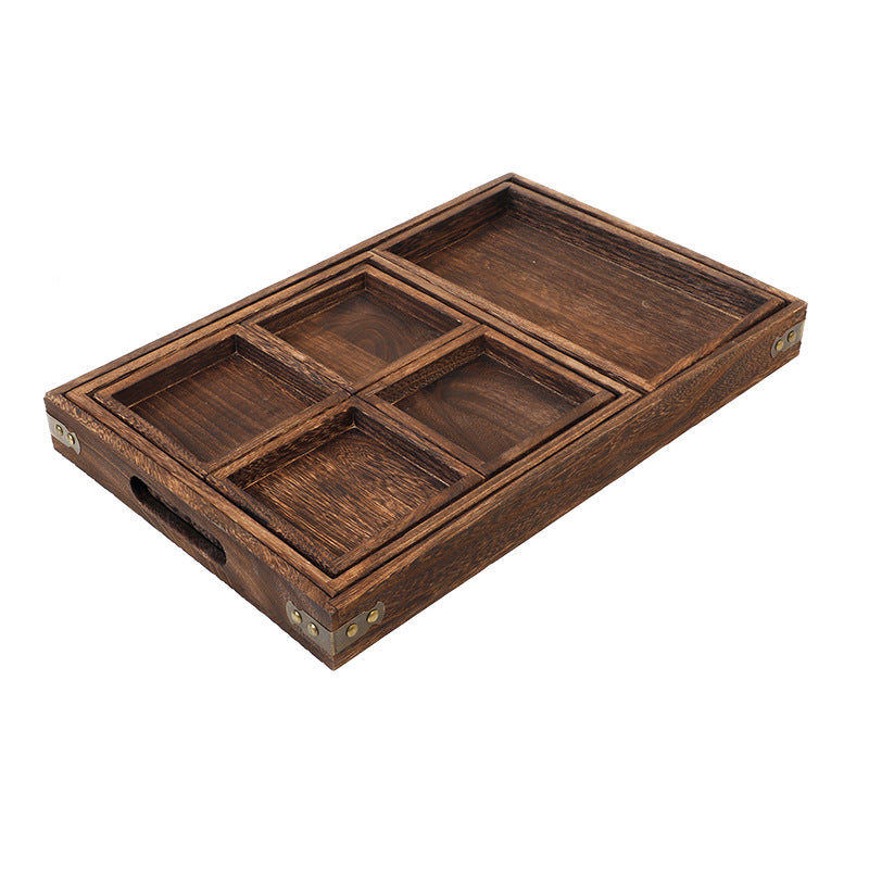 Solid Wood Gongfu Tea Tray with Nested Compartments
