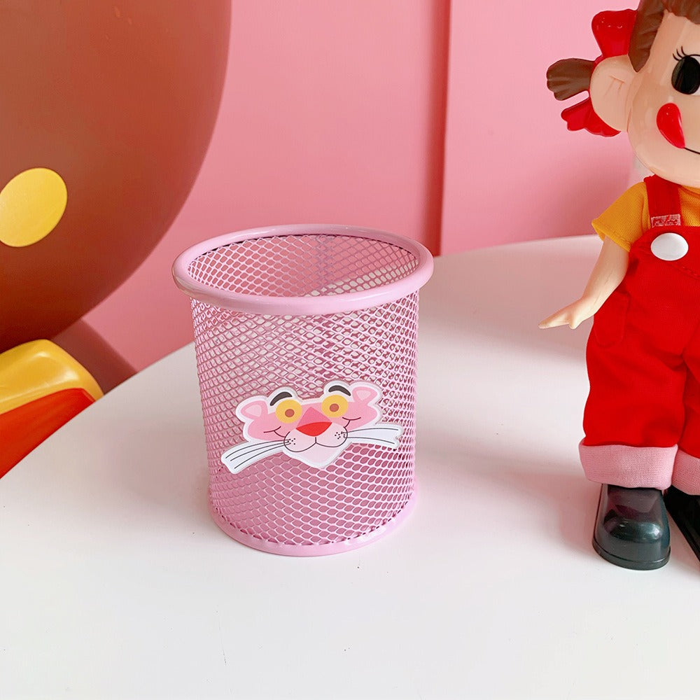 Pink Mesh Pencil Holder Cute Desk Organizer for Students