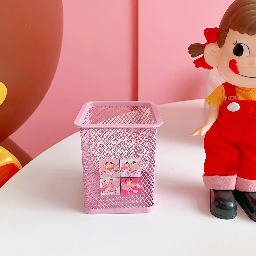 Pink Mesh Pencil Holder Cute Desk Organizer for Students