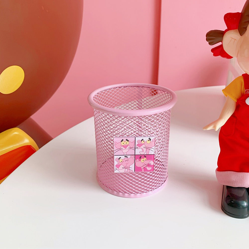 Pink Mesh Pencil Holder Cute Desk Organizer for Students