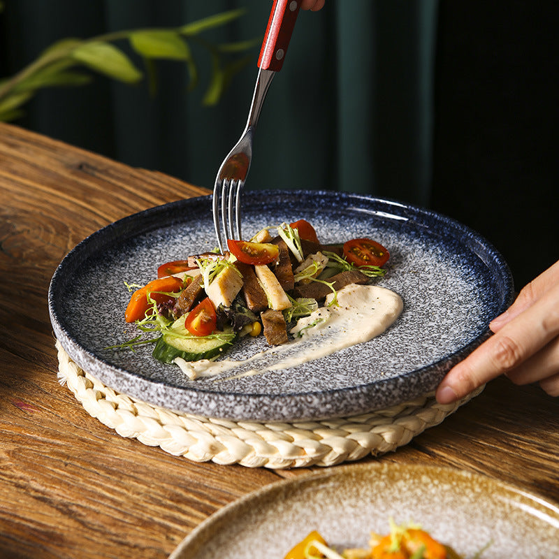 Japanese Speckled Ceramic Dinner Plate for Home Plating