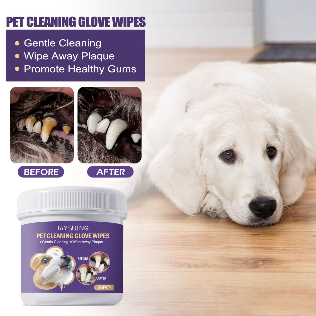 Pet Dental Wipes for Dogs & Cats | Plaque & Gum Care