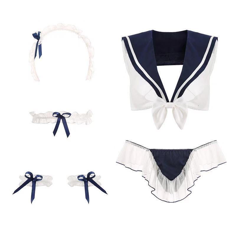 Sailor Lingerie Cosplay Set With Playful Lace Bows
