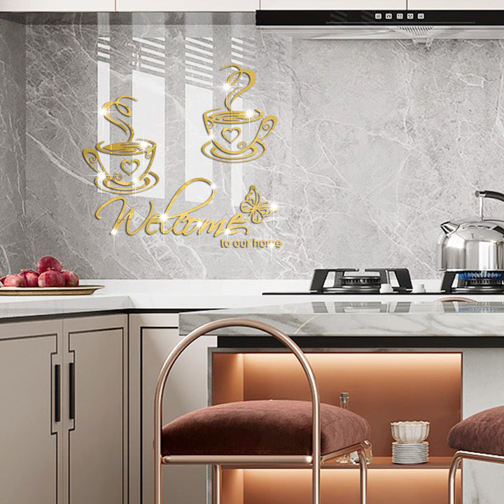 Coffee Mirror Wall Sticker for Elegant Kitchen Decor
