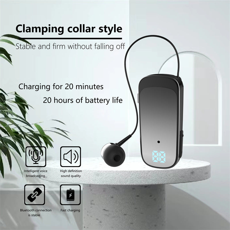 Retractable Clip-On Bluetooth Earphone for Hands-Free Calls