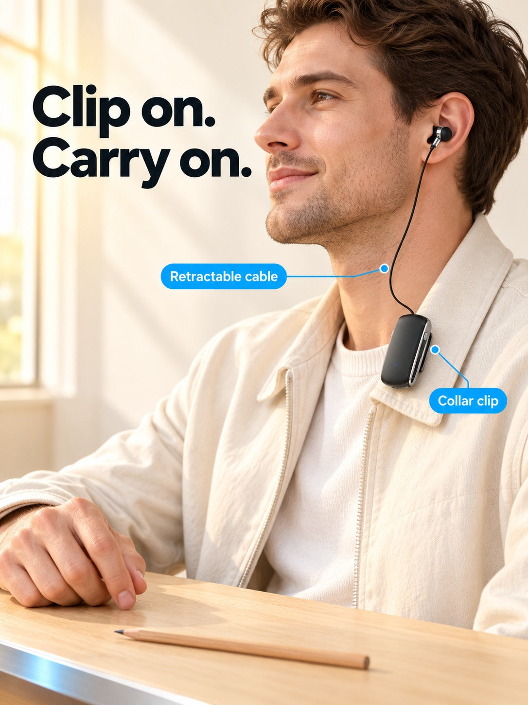 Retractable Wireless Earbud with Recorder & MP3 Player