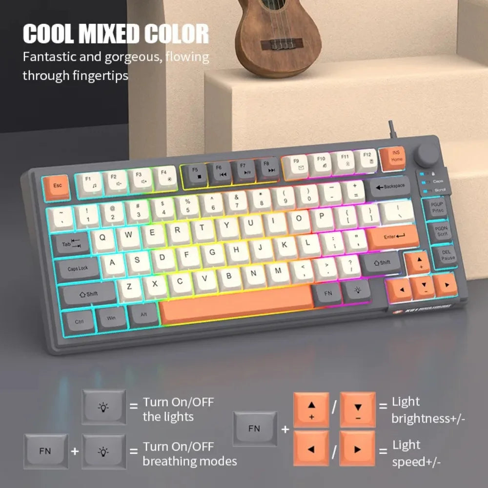 Compact 81-Key RGB Gaming Keyboard with Matching Keycaps