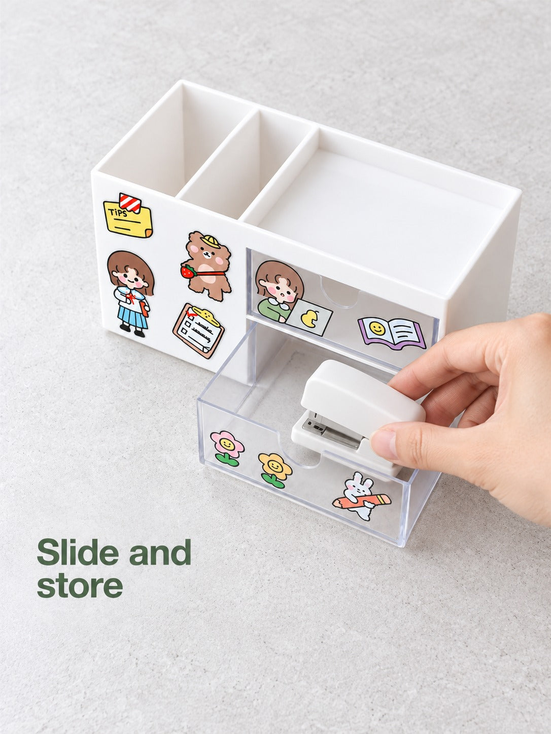 Kawaii Desk Organizer with Pen Holder and Clear Drawers