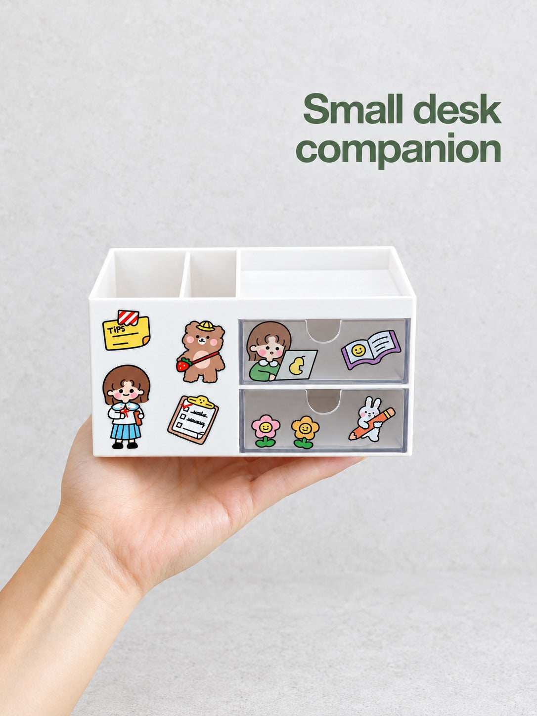 Kawaii Desk Organizer with Pen Holder and Clear Drawers