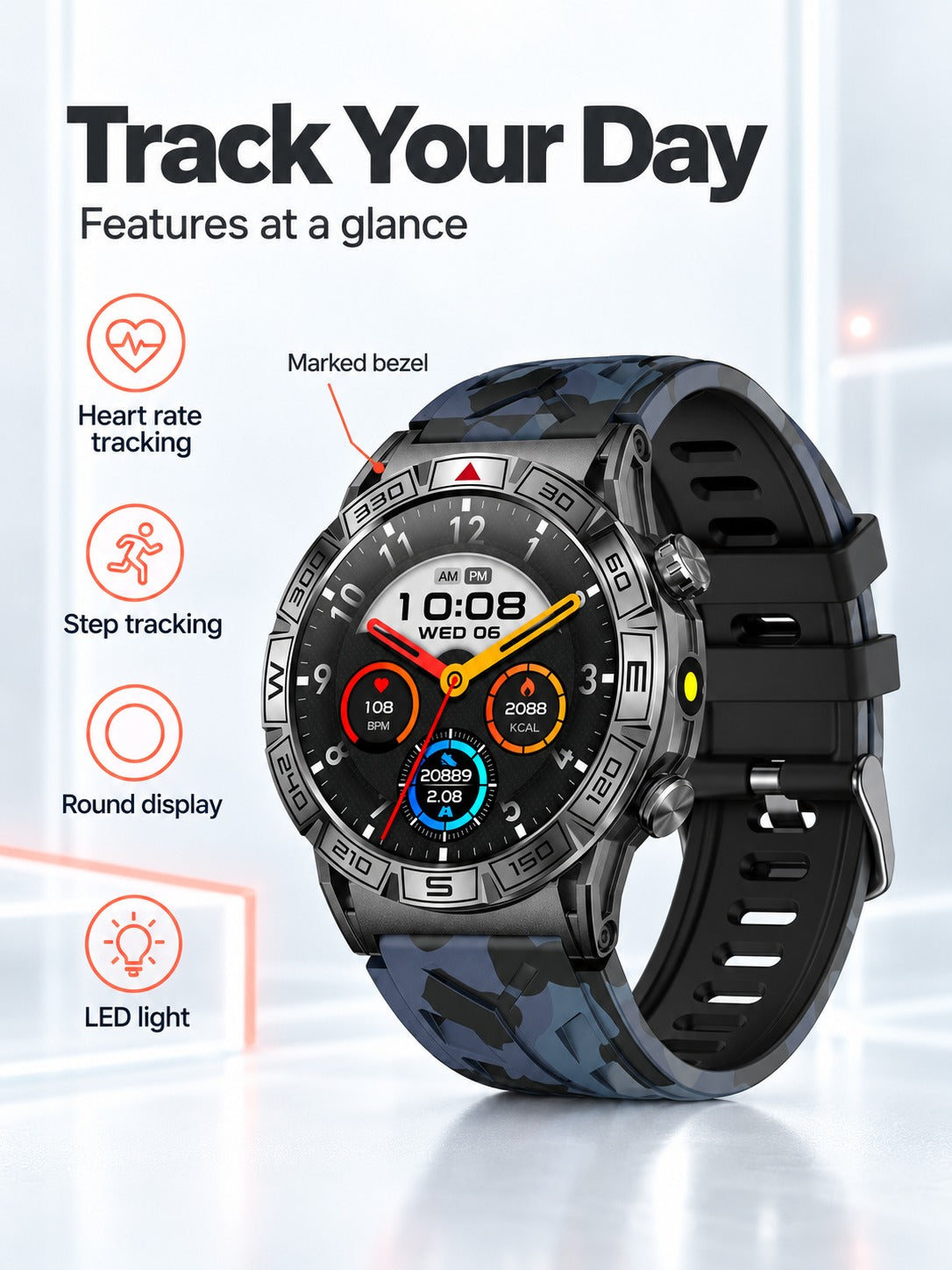 Rugged Sports Smartwatch with Heart Rate & Step Tracking
