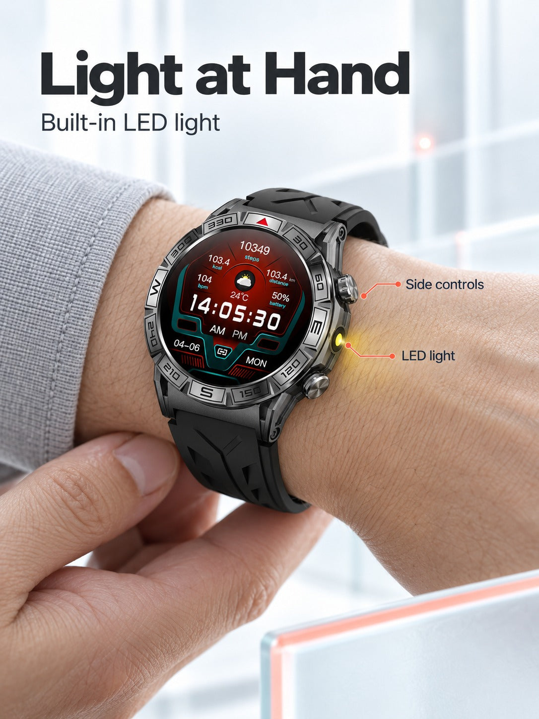 Rugged Sports Smartwatch with Heart Rate & Step Tracking