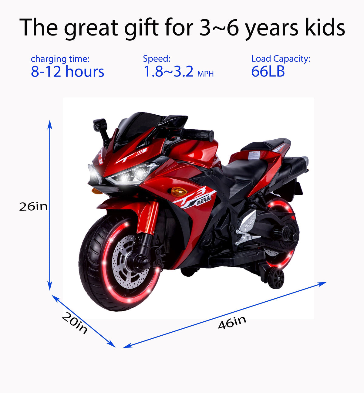 Kids 12V Ride-On Motorcycle With Stable Training Wheels