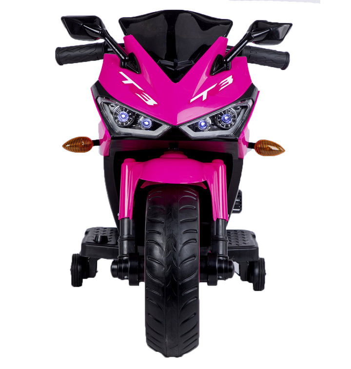 Kids 12V Ride-On Motorcycle With Training Wheels, Pink