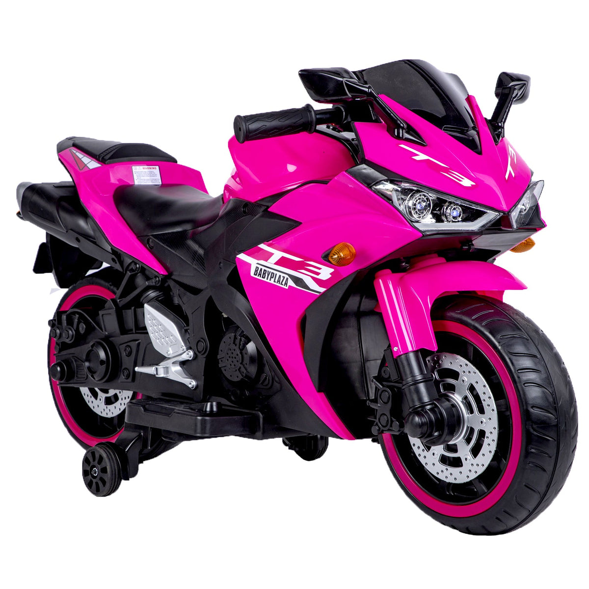 Kids 12V Ride-On Motorcycle With Training Wheels, Pink